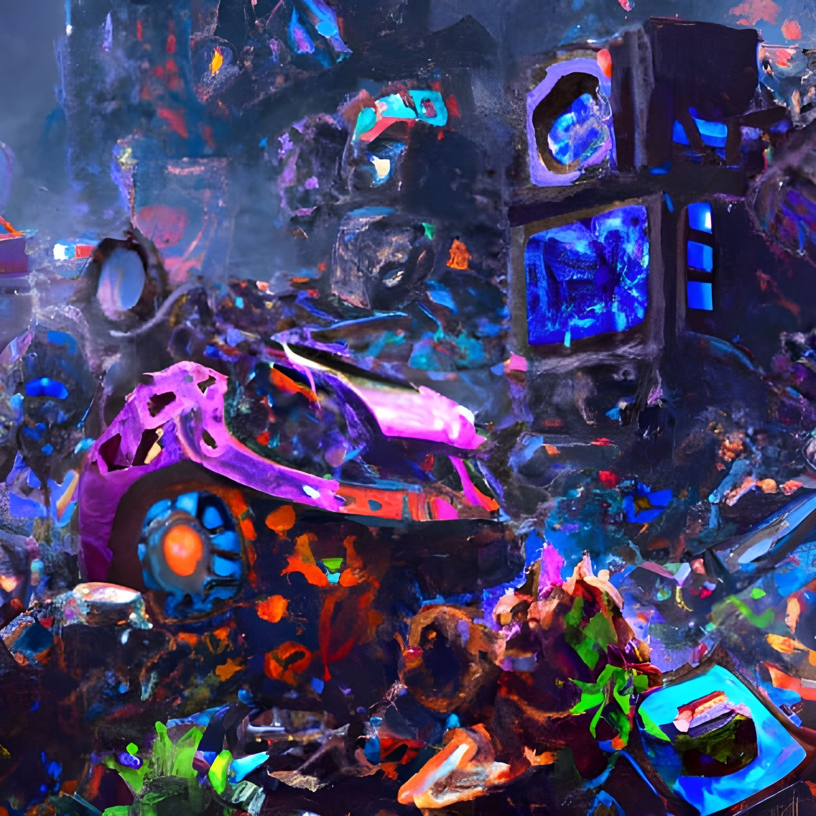 Blueberry Futuristic Landfill with Mutant Frog Manor