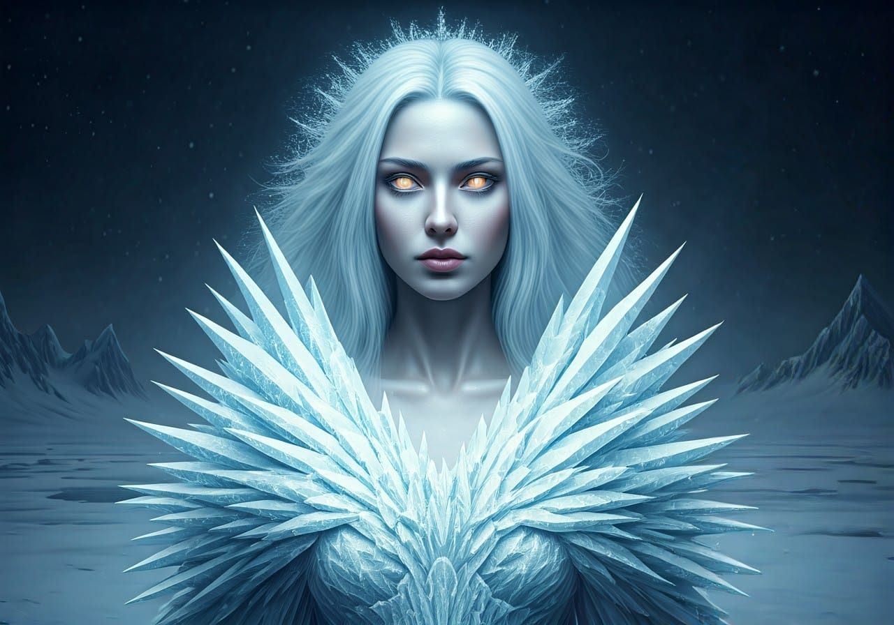 Ethereal Ice Queen Shrouded in Frosty Aura