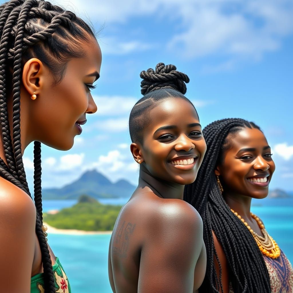 Polynesian Woman with Intricate Braids in Paradise