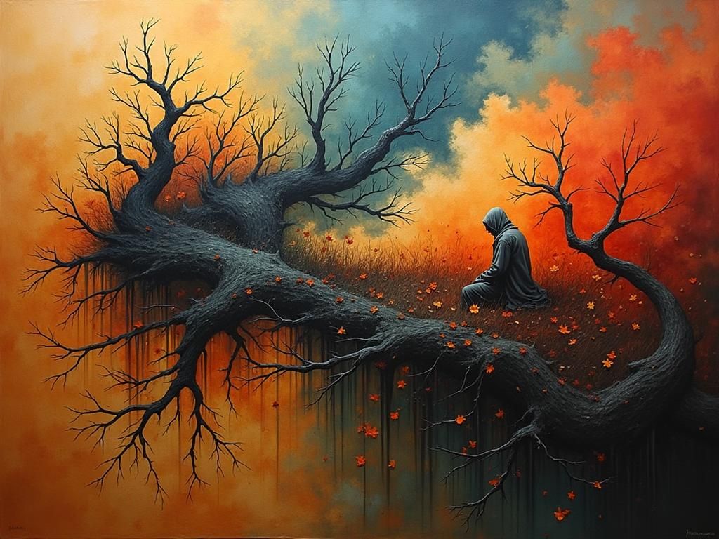 Melancholic Figure in Abandoned Landscape: A Surrealist Visi...