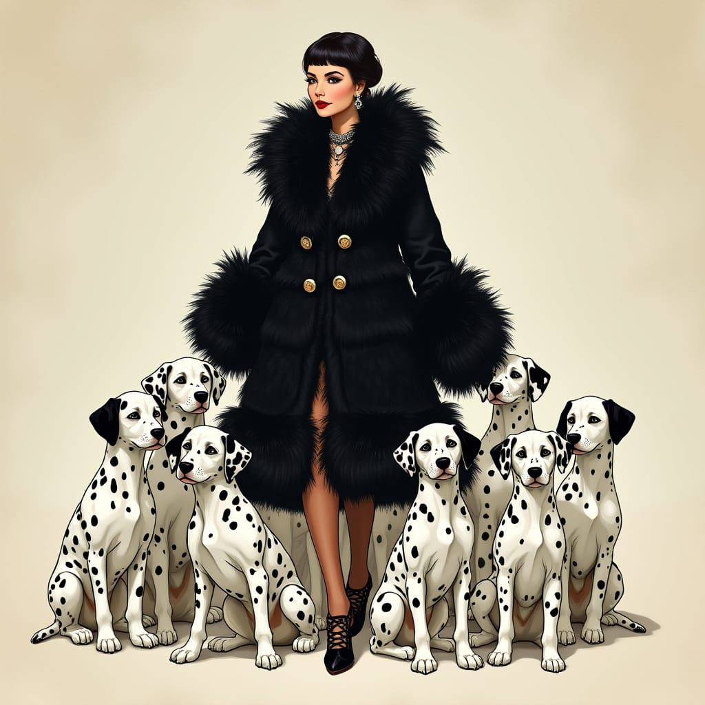 Luxurious Cruella de Vil Surrounded by Dalmatian Puppies in ...