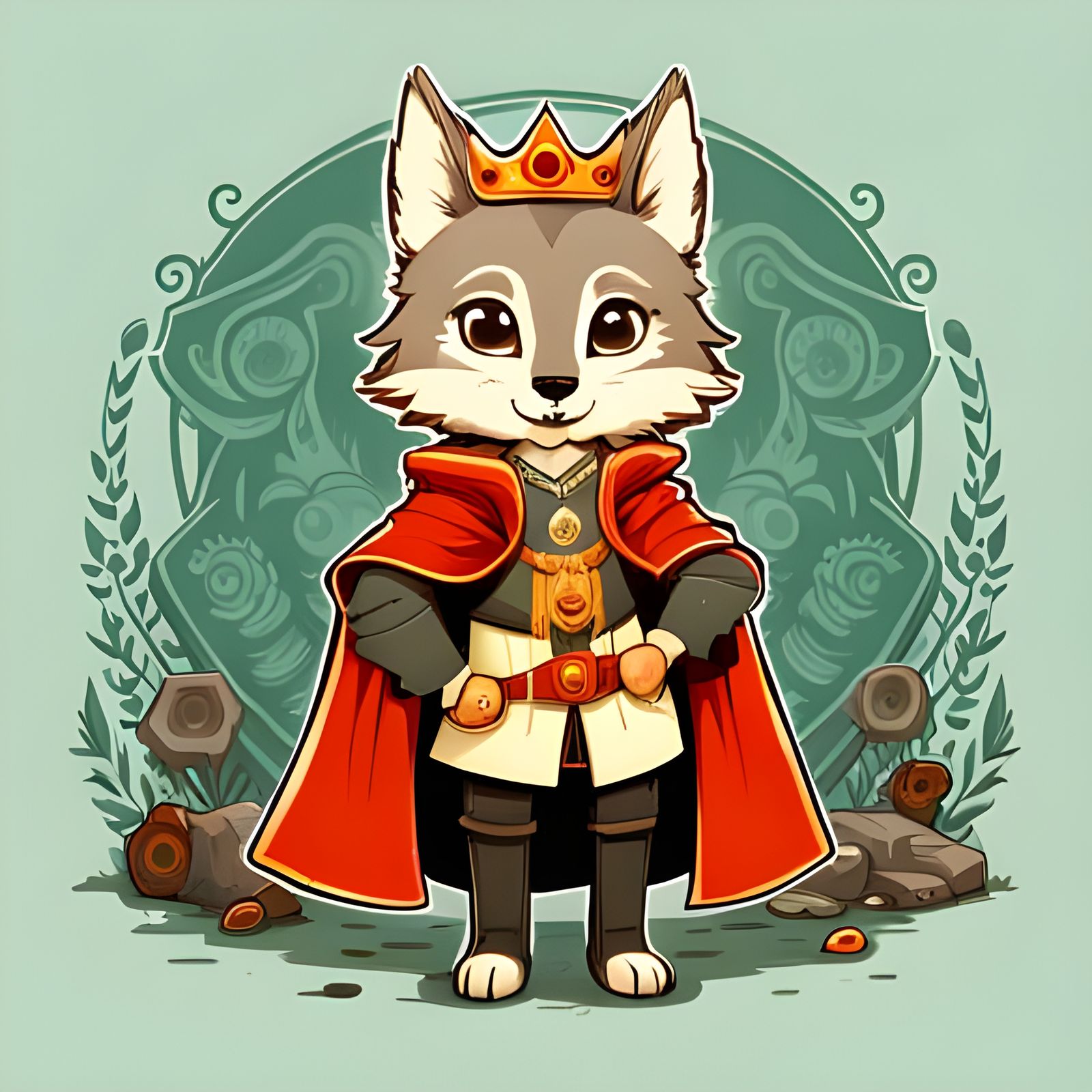 Chibi Anthro Wolf King in Digital Art