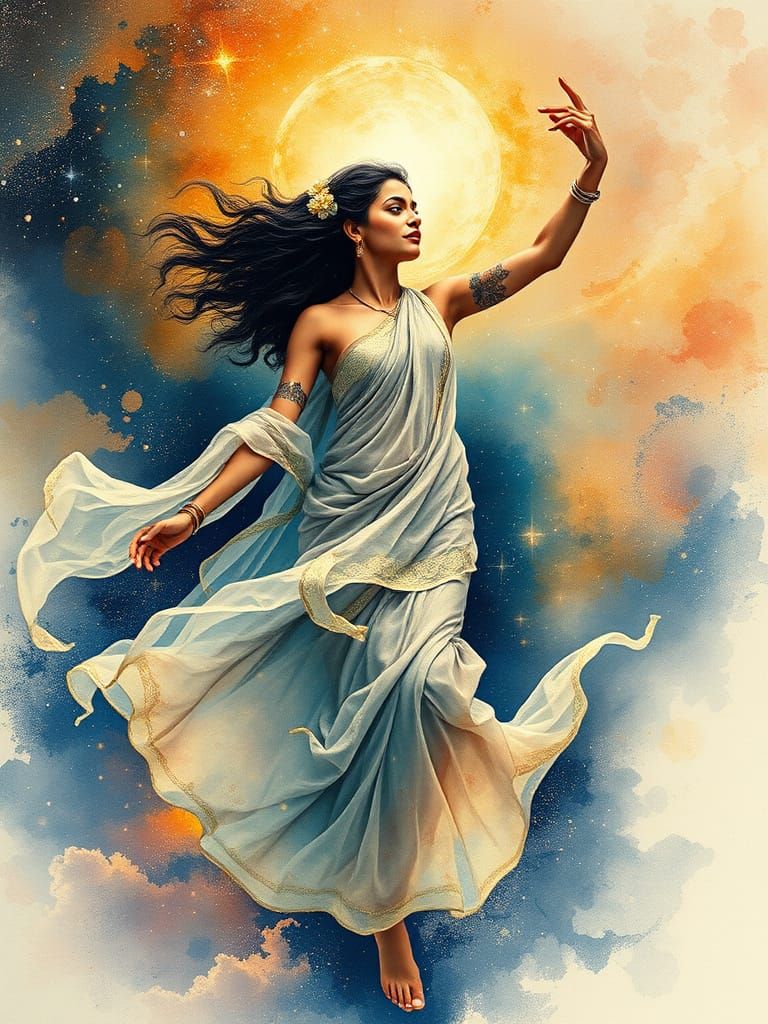 Dancing through cosmos, she becomes stardust