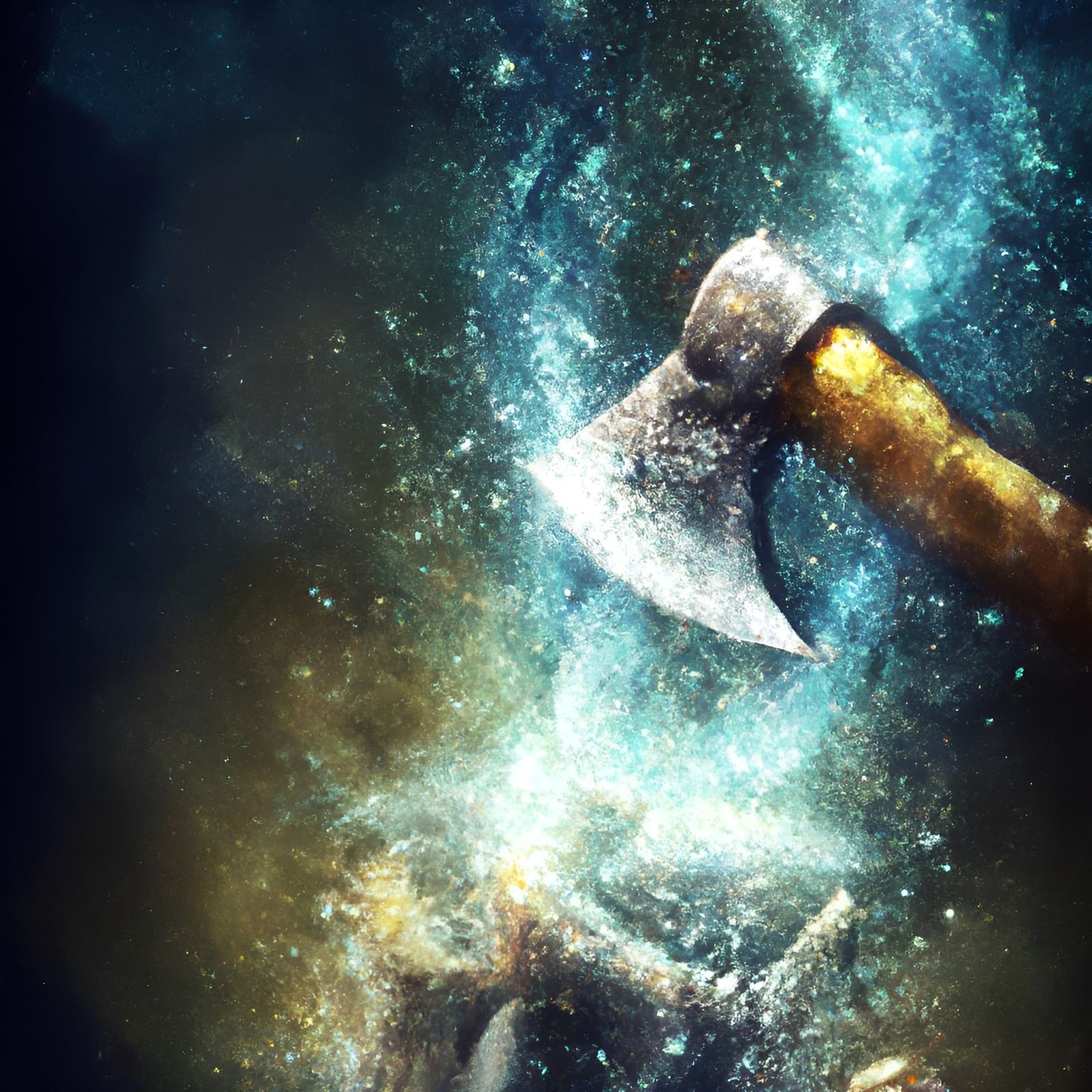 Powerful Axe in Chopping Block as Digital Art