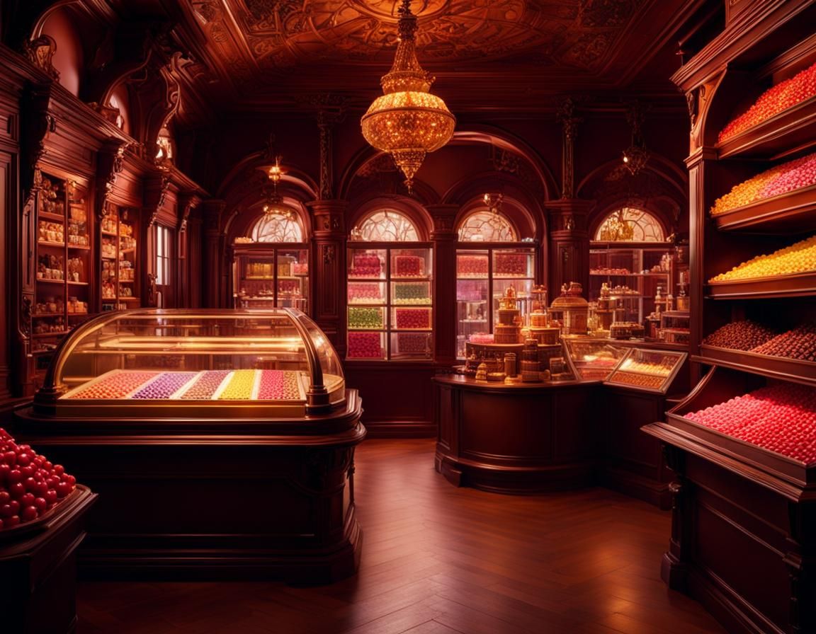 Fantastical Victorian Chocolate Candy Shop Interior