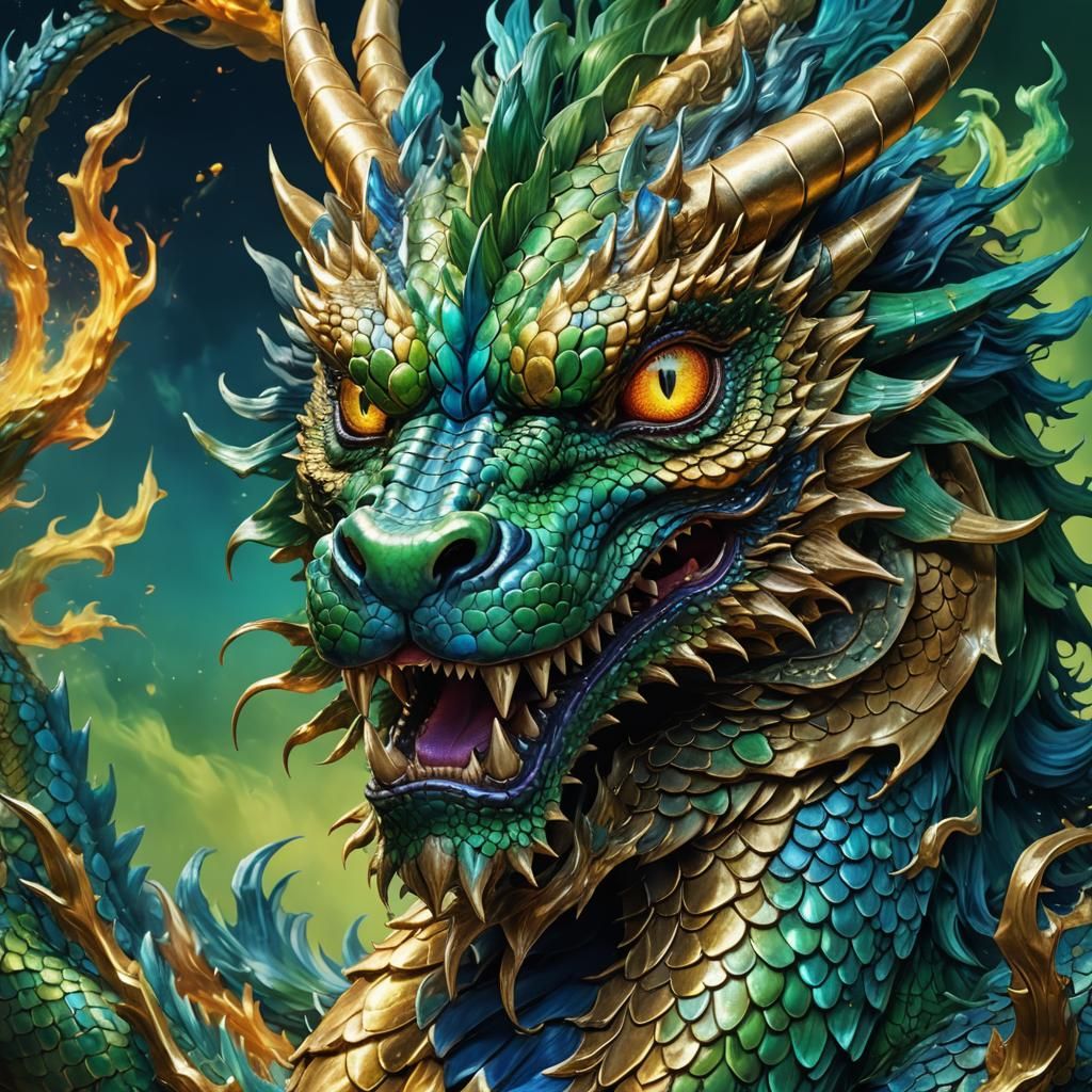 Golden Chinese Dragon in Hyperrealistic Digital Art