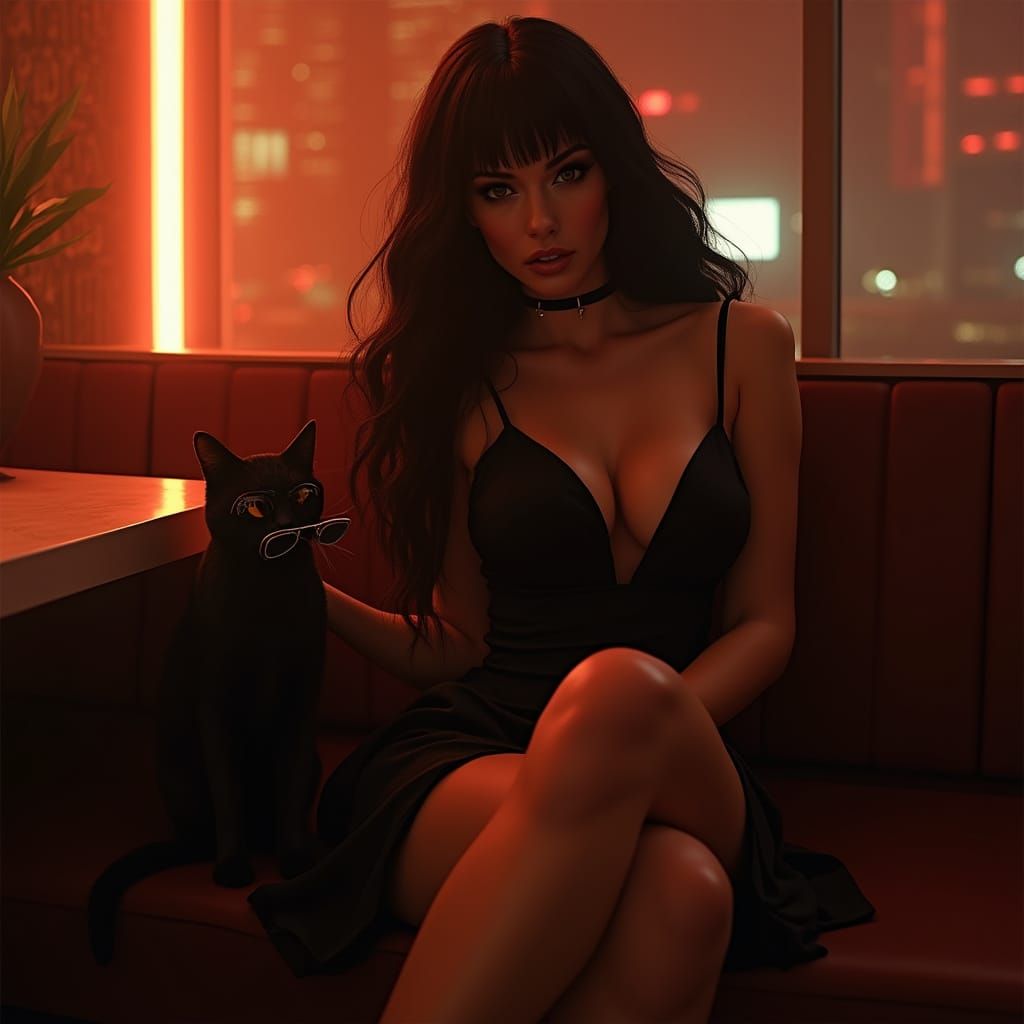 Cyberpunk Woman with Cat in Sunglasses