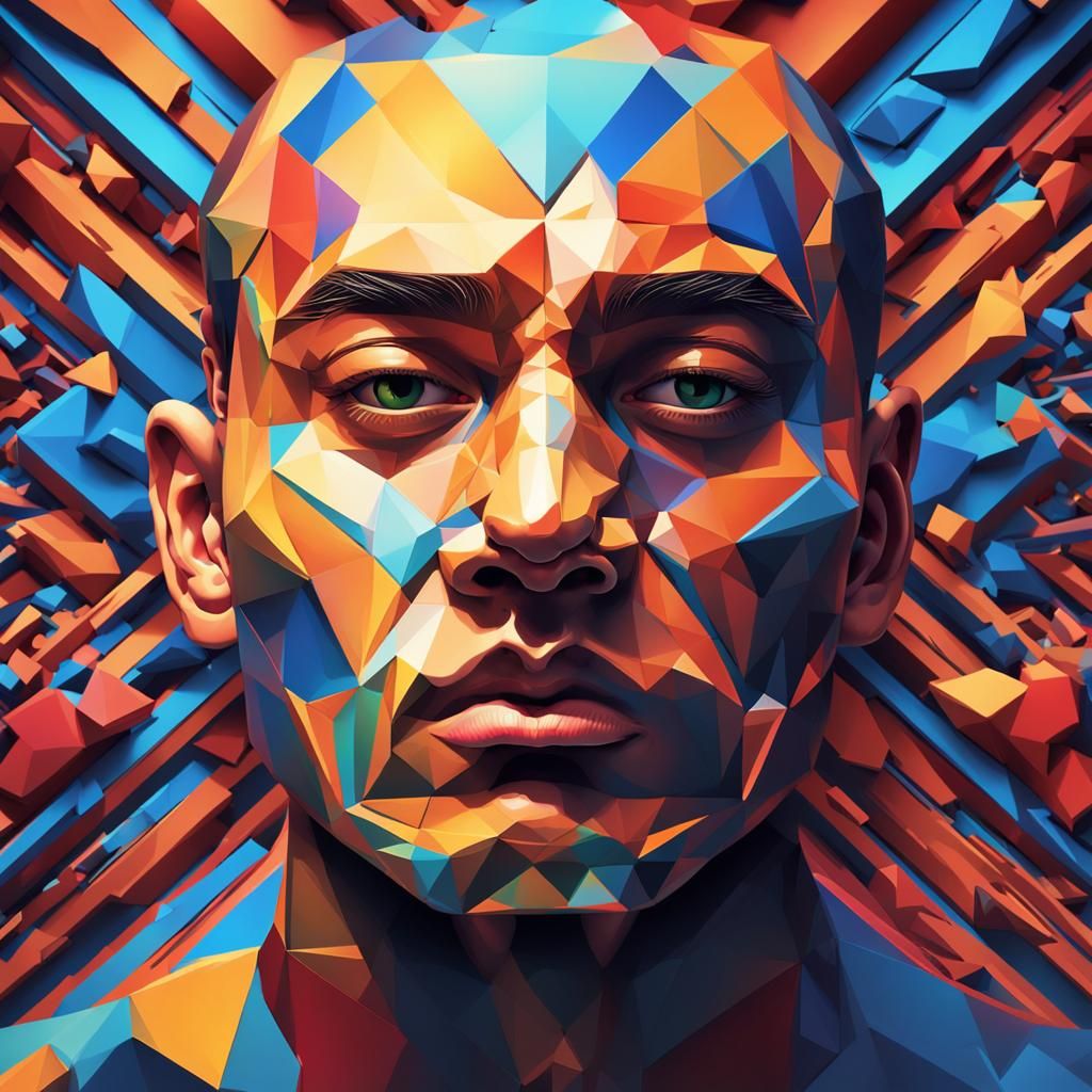 Geometric Face in Hyperrealistic Splash Art