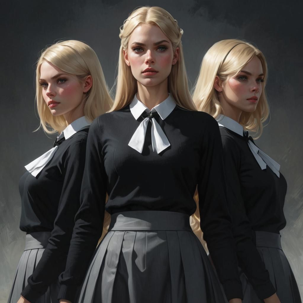 Creepy Identical Triplets in Hyperdetailed Digital Art