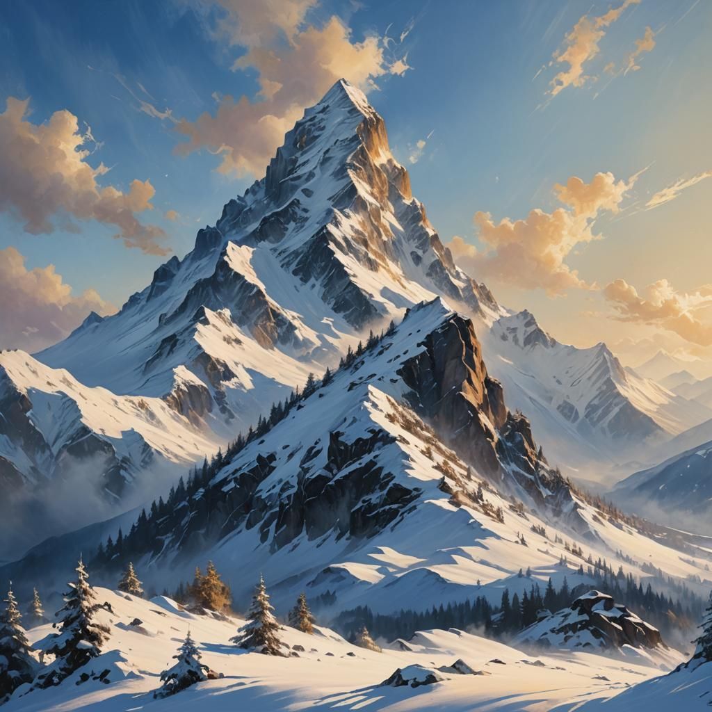 Ethereal Snowy Peak Ascends to the Dawn