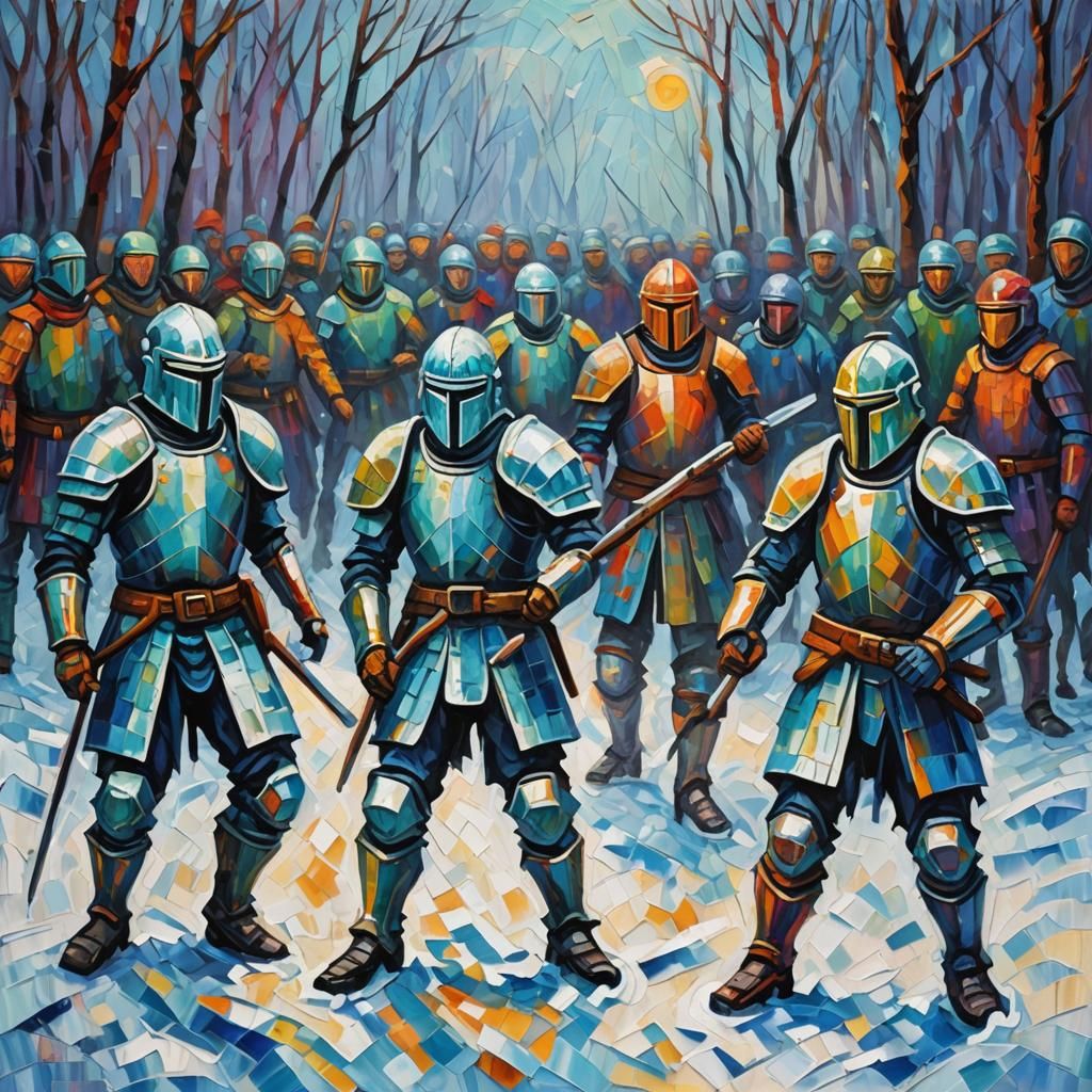Ice Warriors: Expressionist Oil Painting