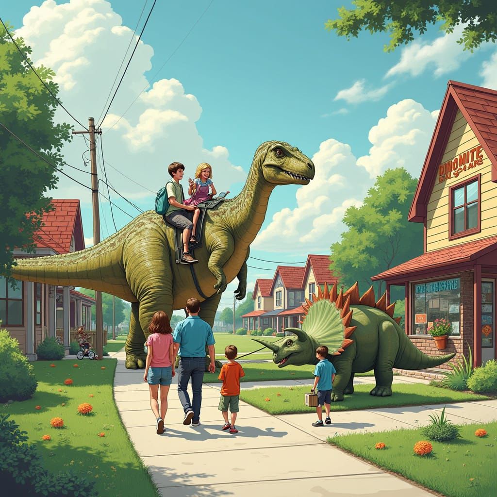 Families Enjoy Whimsical Life with Domesticated Dinosaurs