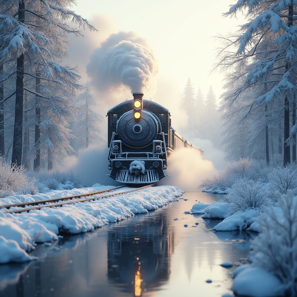 Mighty Train Powers Through Snowy Winter Wonderland