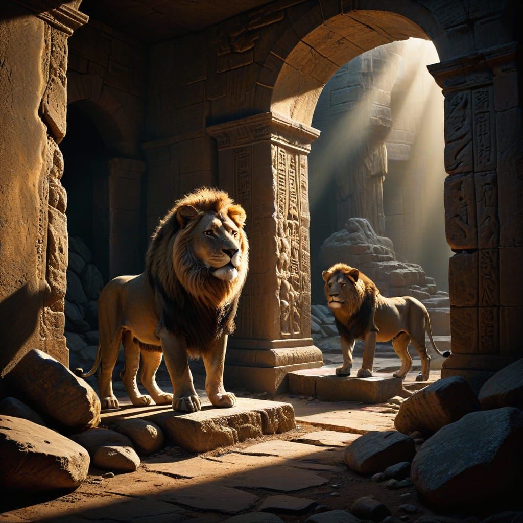 Ancient Hero Daniel Defies Lions in Dramatic Biblical Scene