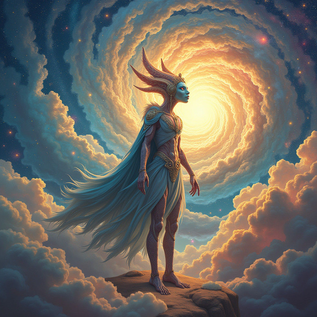 Spacelord in Galaxy with Van Gogh-inspired Clouds