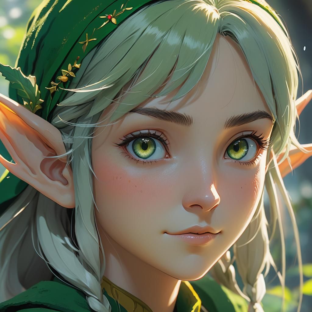 Anime Elf Girl Portrait in Ghibli Style