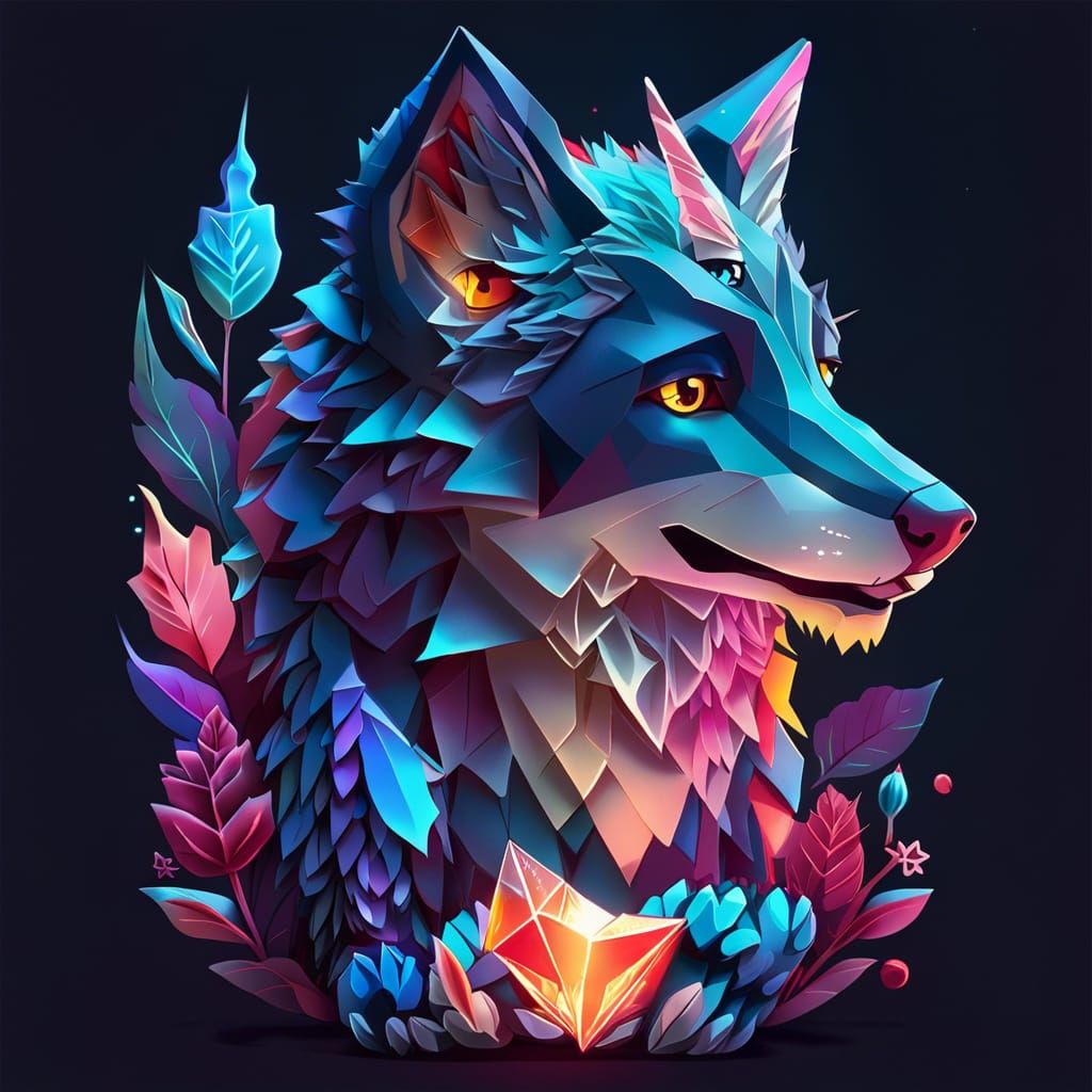 Anime Wolf with Glowing Origami Unicorn