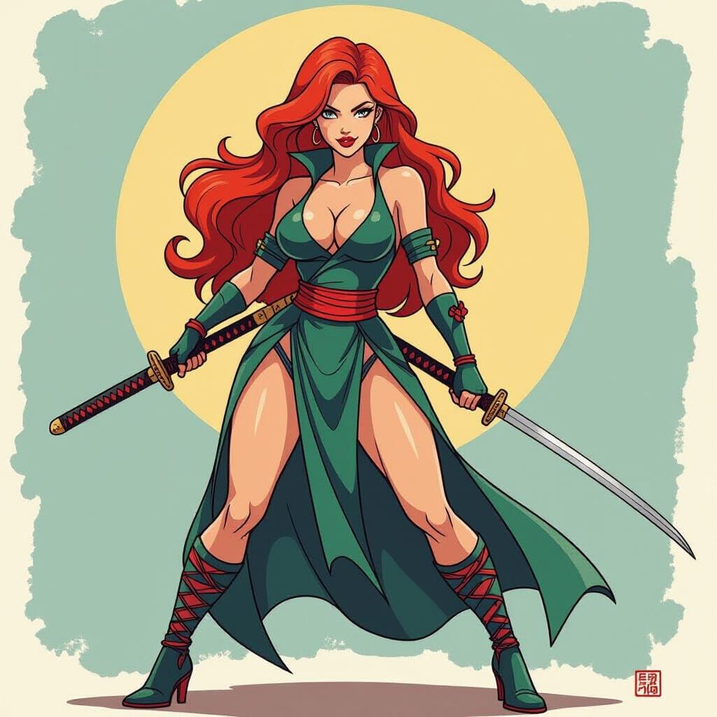 Jessica Rabbit as Ninja Warrior in Curvy Line Art