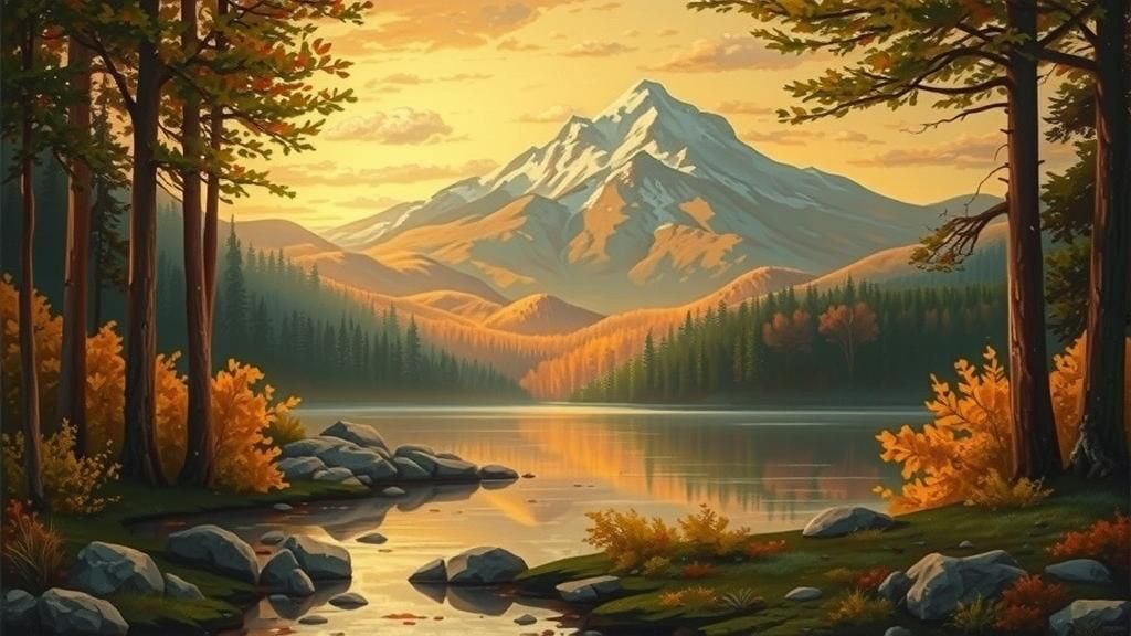 Idyllic Landscape Painting with Autumnal Colors