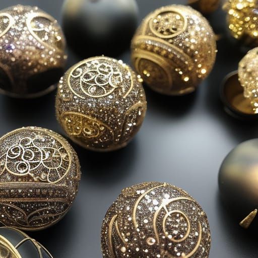 Glittering Steampunk Galaxy Balls in 8k