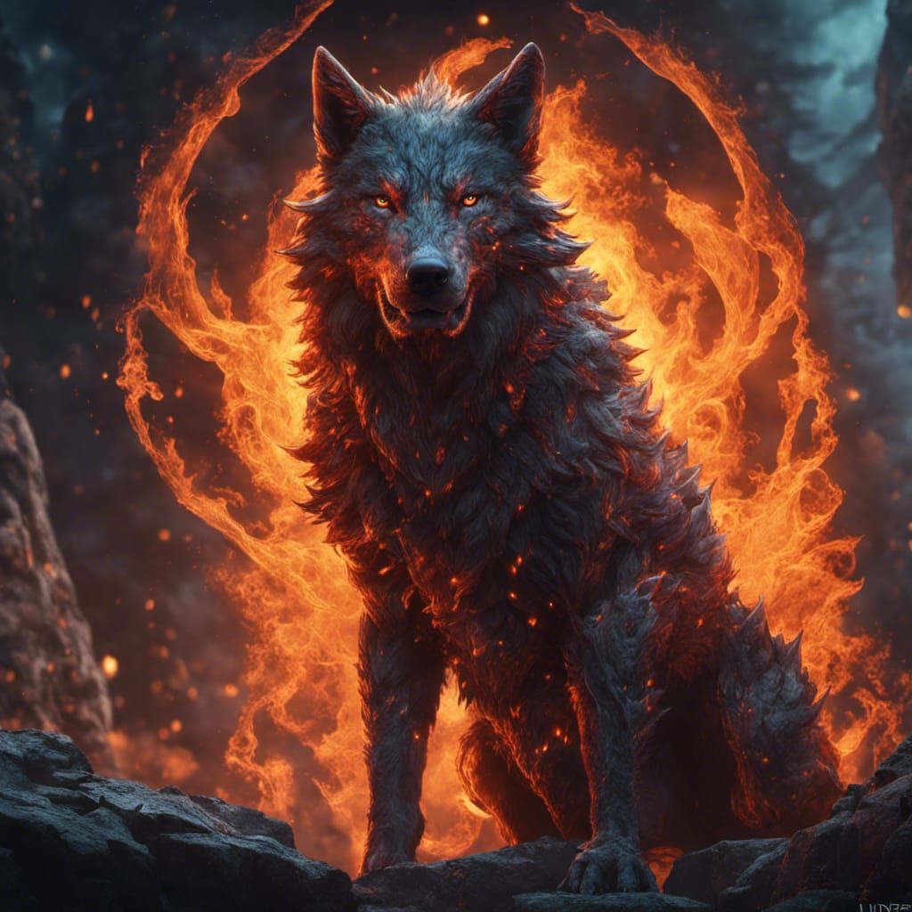 Fiery Wolf Concept Art in Unreal Engine 5