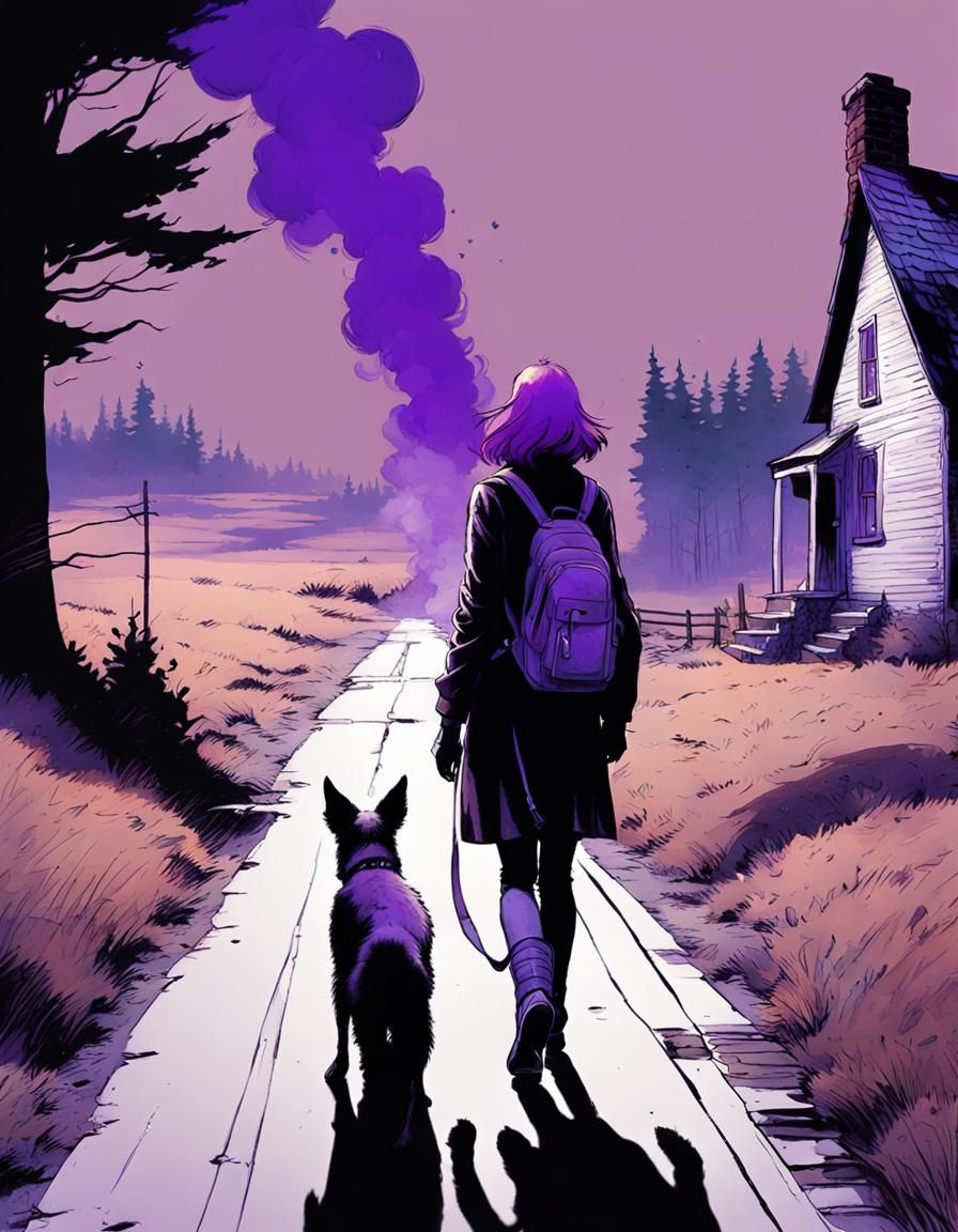 Quirky Grunge Girl and Dog in Comic Book Art