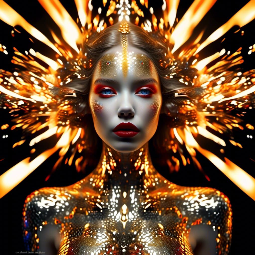 Fiery Goddess in a Psychedelic Klimt Portrait