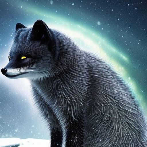 Bioluminescent Arctic Fox Under Starry Sky