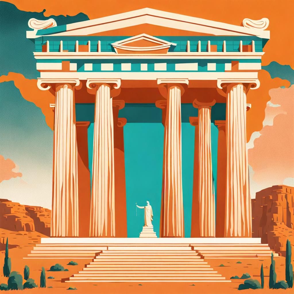 Classical Greek Temple with Giant Statue