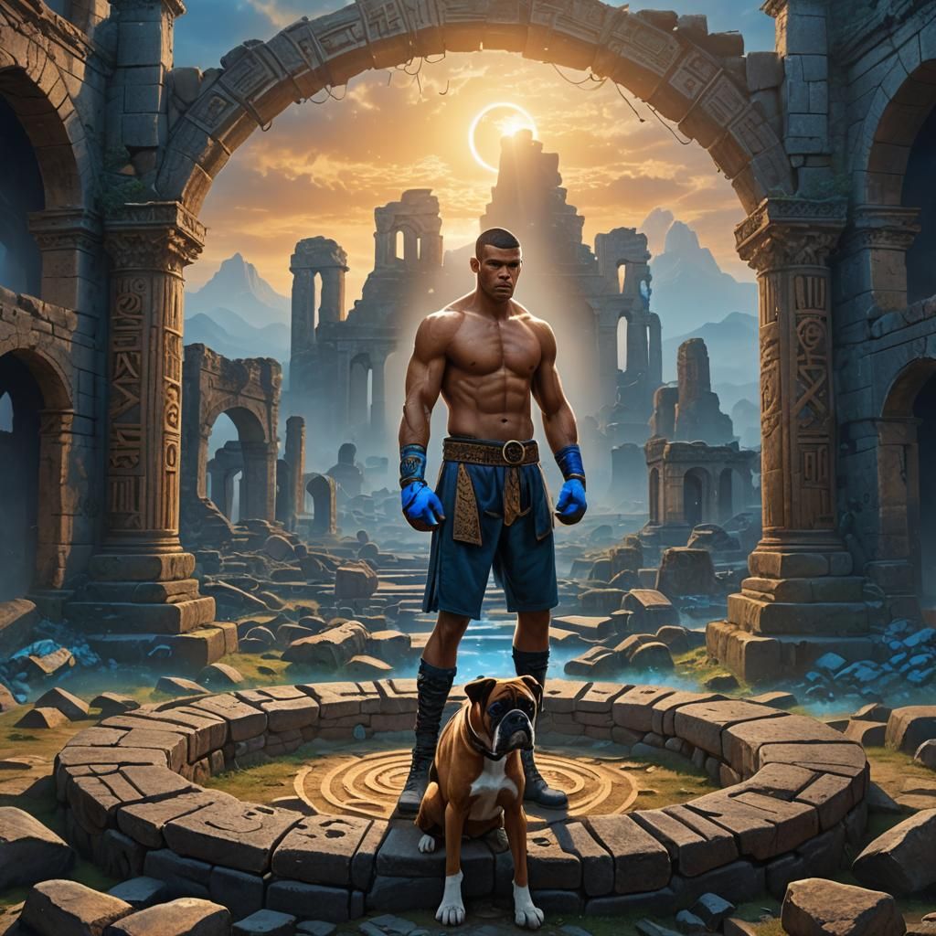Boxer in Mystical Ring: Digital Art