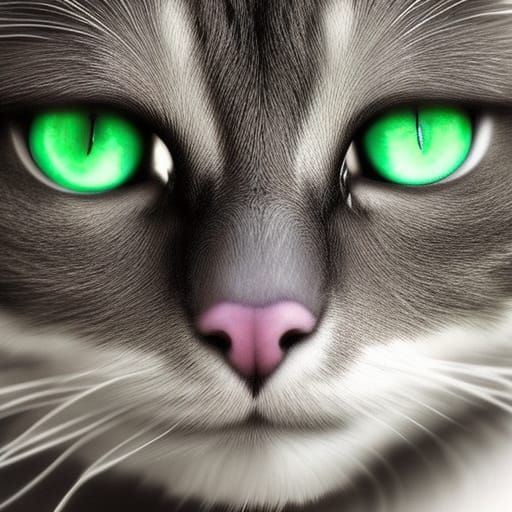 Majestic Cat with Green Eyes in 3D