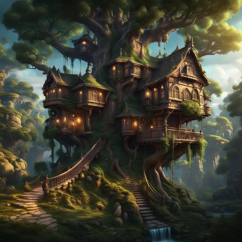 Flying Treehouse Mansion Village in Magic Forest