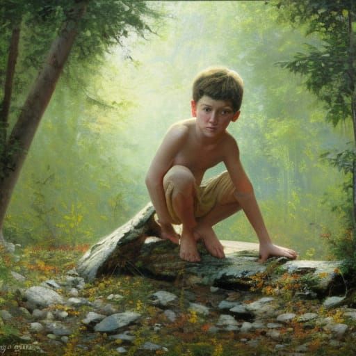 Boy in Woods, Oil Painting Style