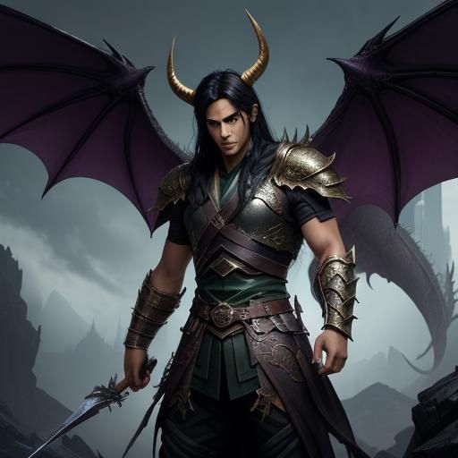 Dragon-Winged Warrior in Dark Fantasy Concept Art