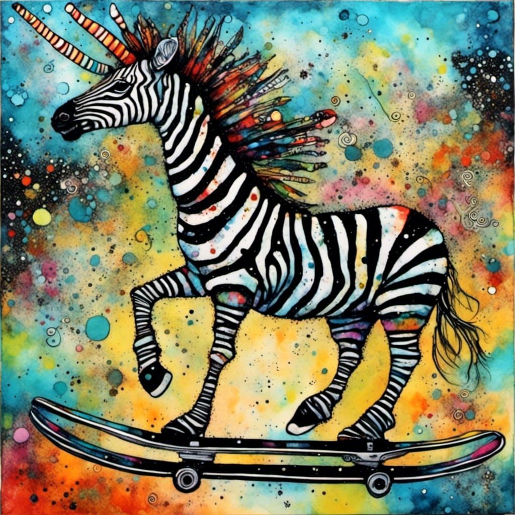Zebra Skating in Skatepark: Art Brut Illustration