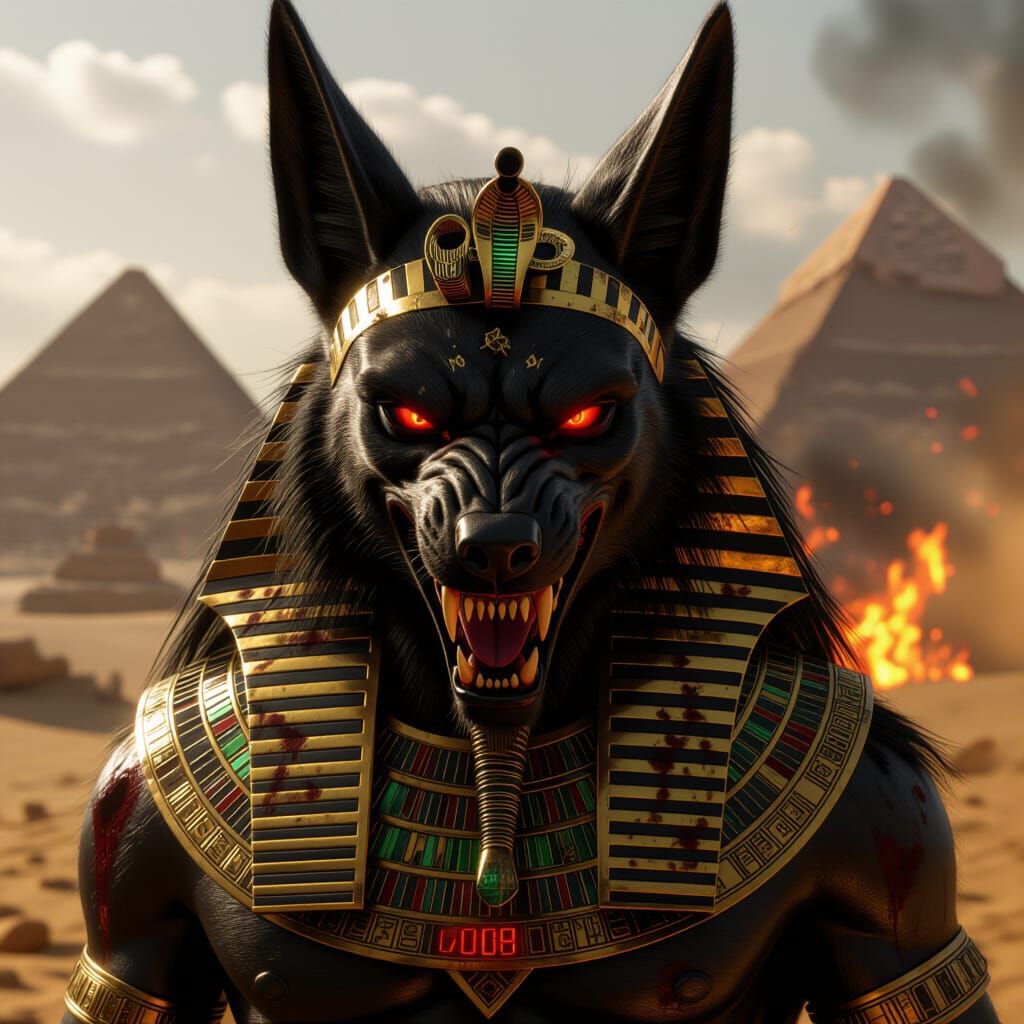 Terrifying Anubis, Egyptian God of Death, in Dark Fantasy St...