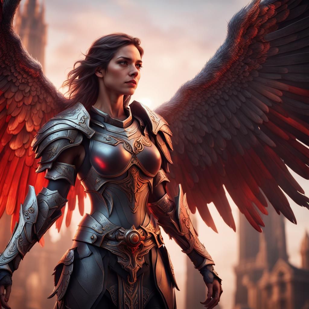 Female Angel Knight with Falcon Wings
