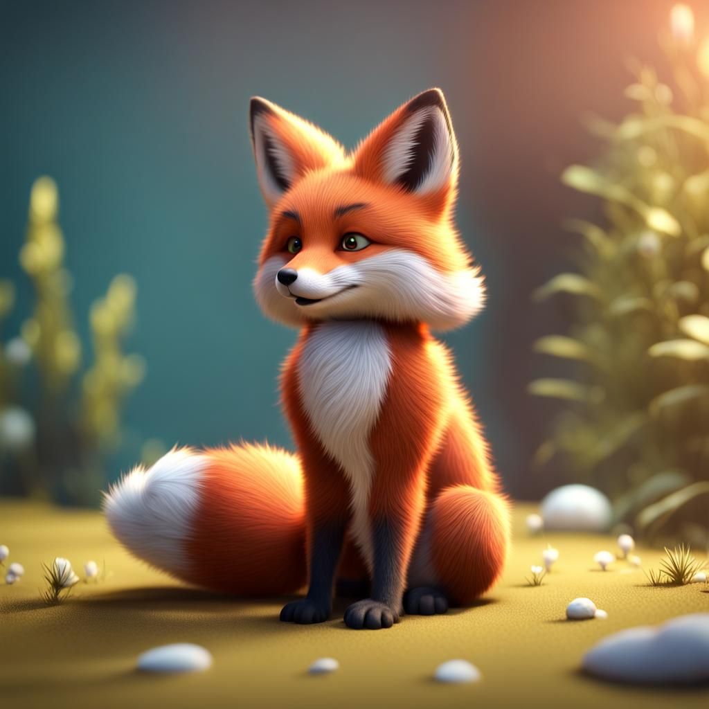 Cute Fluffy Fox 3D Render: Hyperrealistic Masterpiece