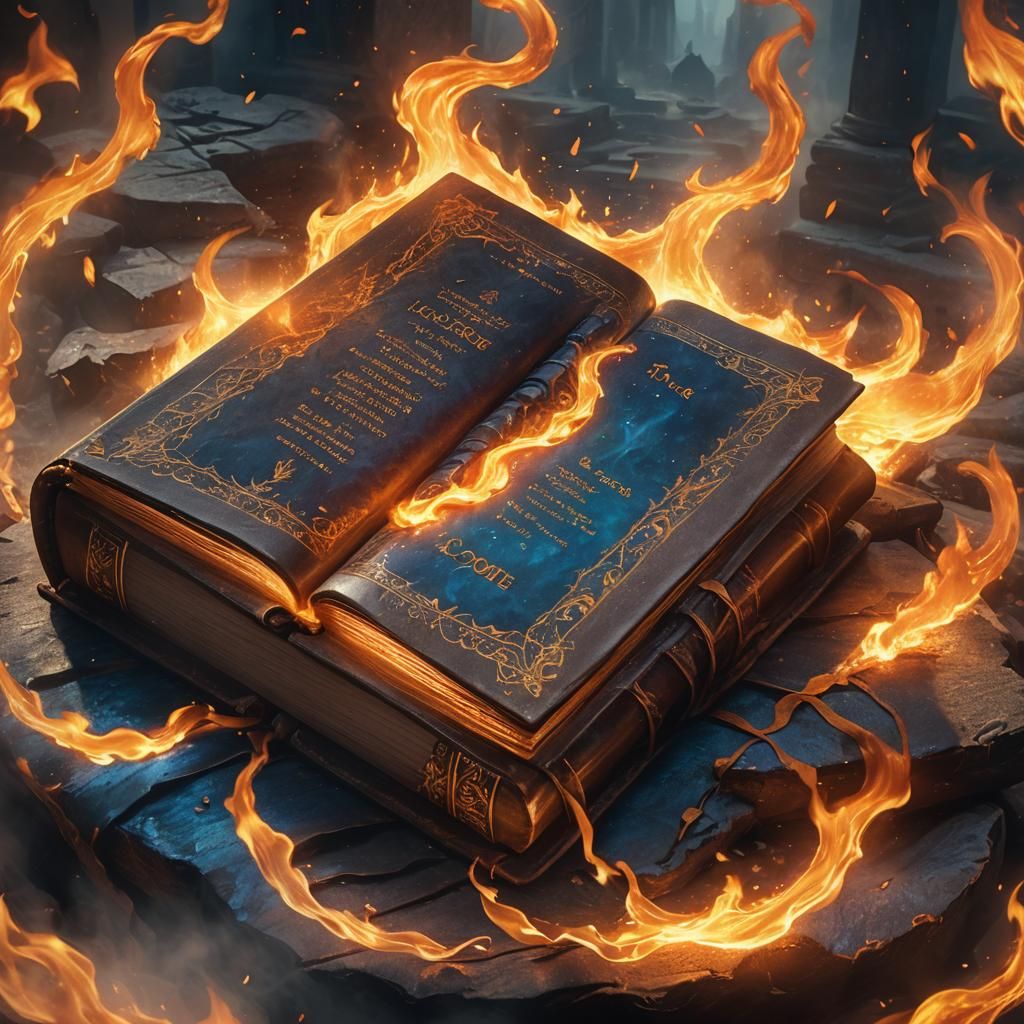 Mystical Book Ablaze in Fantasy Concept Art