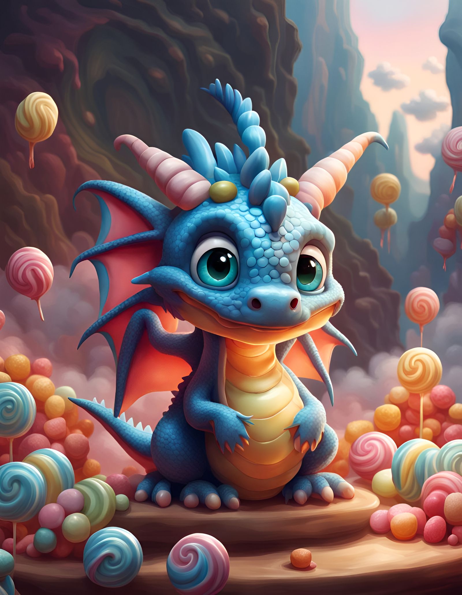 Adorable Blue Dragon in Candyland Art Style