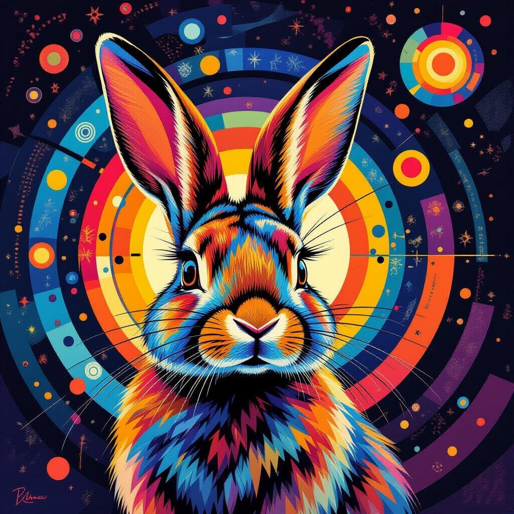 Stylized Rabbit Portrait in Geometric Abstract Style