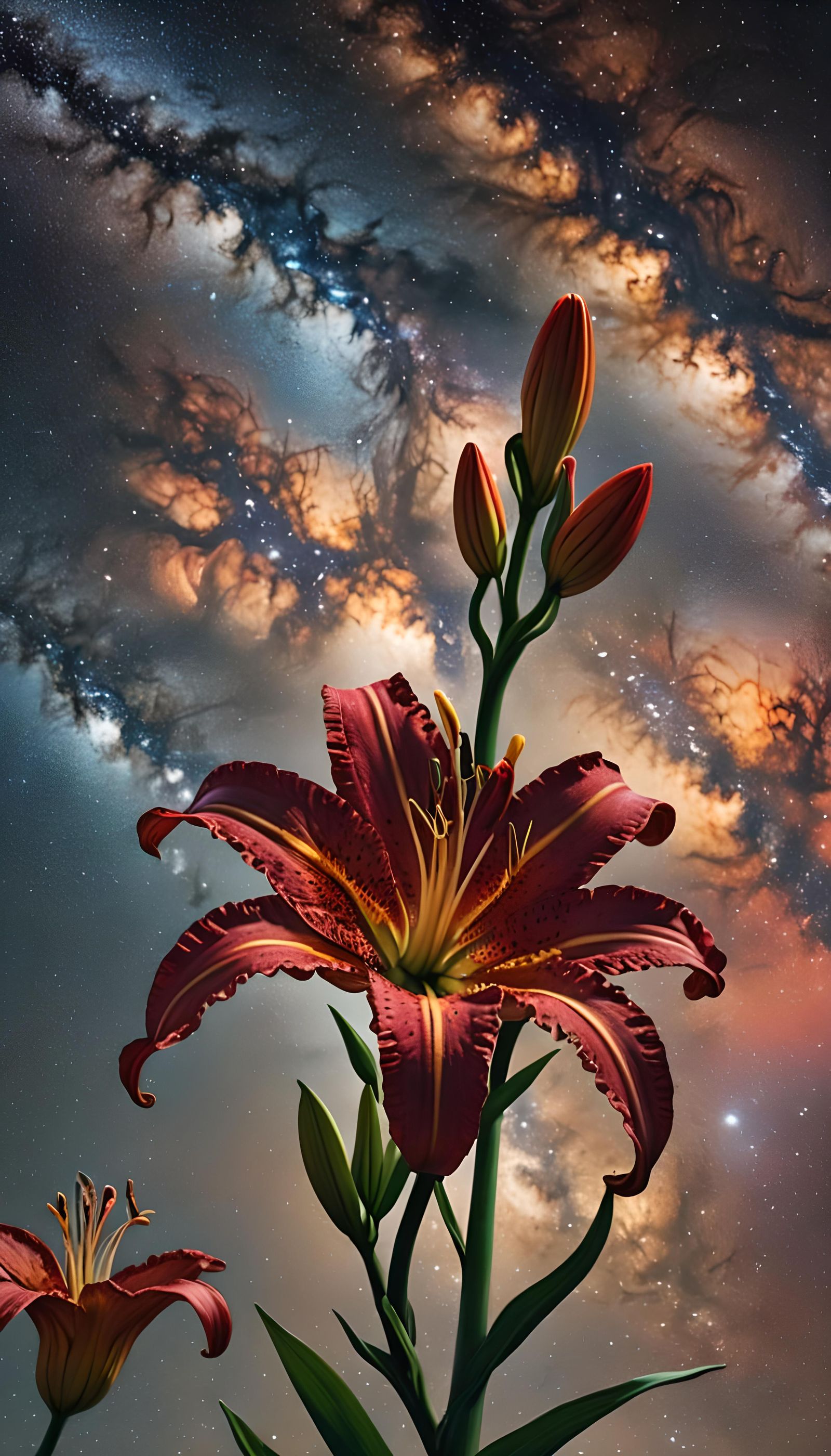 Hyperrealistic Tiger Lily Under the Milky Way