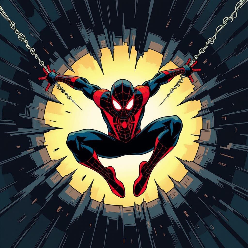 Spider-Man Miles Morales Plummets Down Dark Hole Comic Style