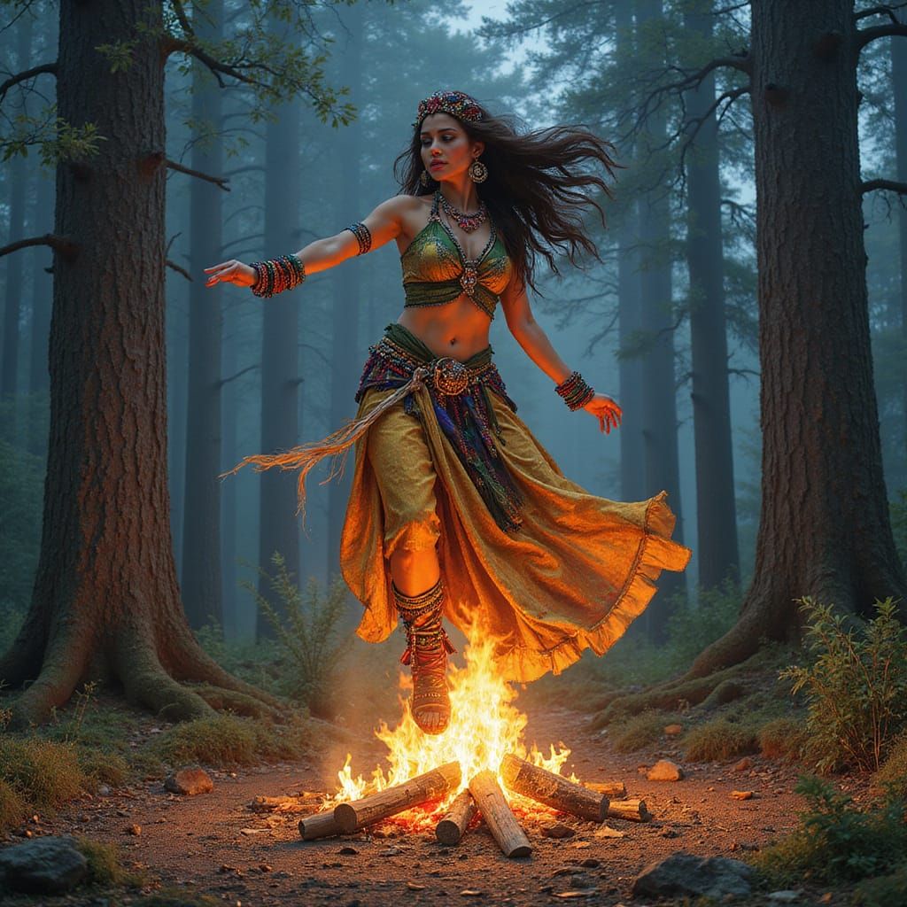 Majestic Gypsy Dancer in Fiery Forest
