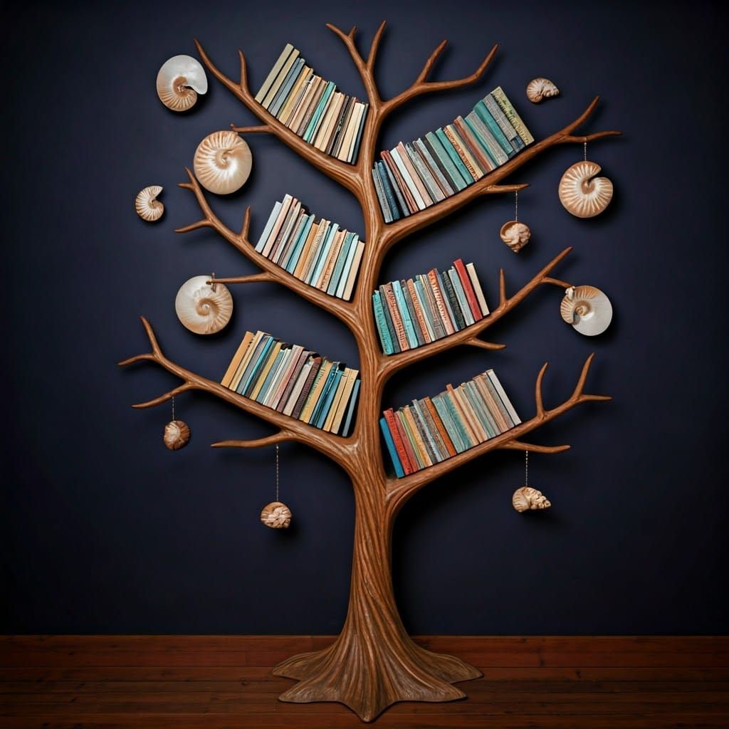 Luminous Nautilus Shell Tree Bookshelf