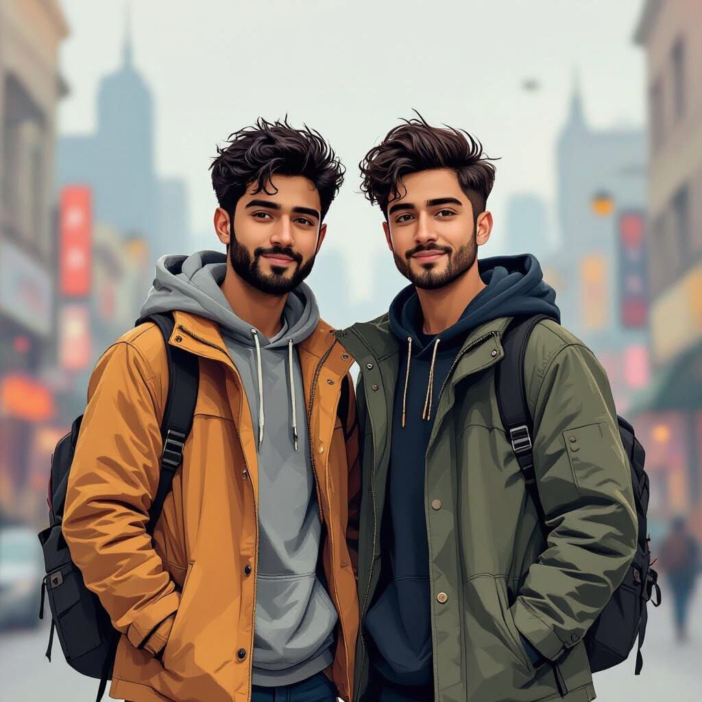 Shadab and Arish in Vibrant Cityscape Art