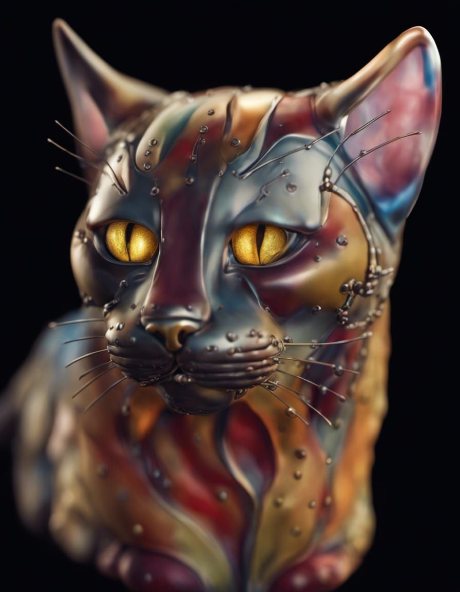 Detailed 3D Render of Metallic Decorative Cats
