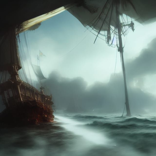 Pirate Ship Sails Through Mirror, Rutkowski Style