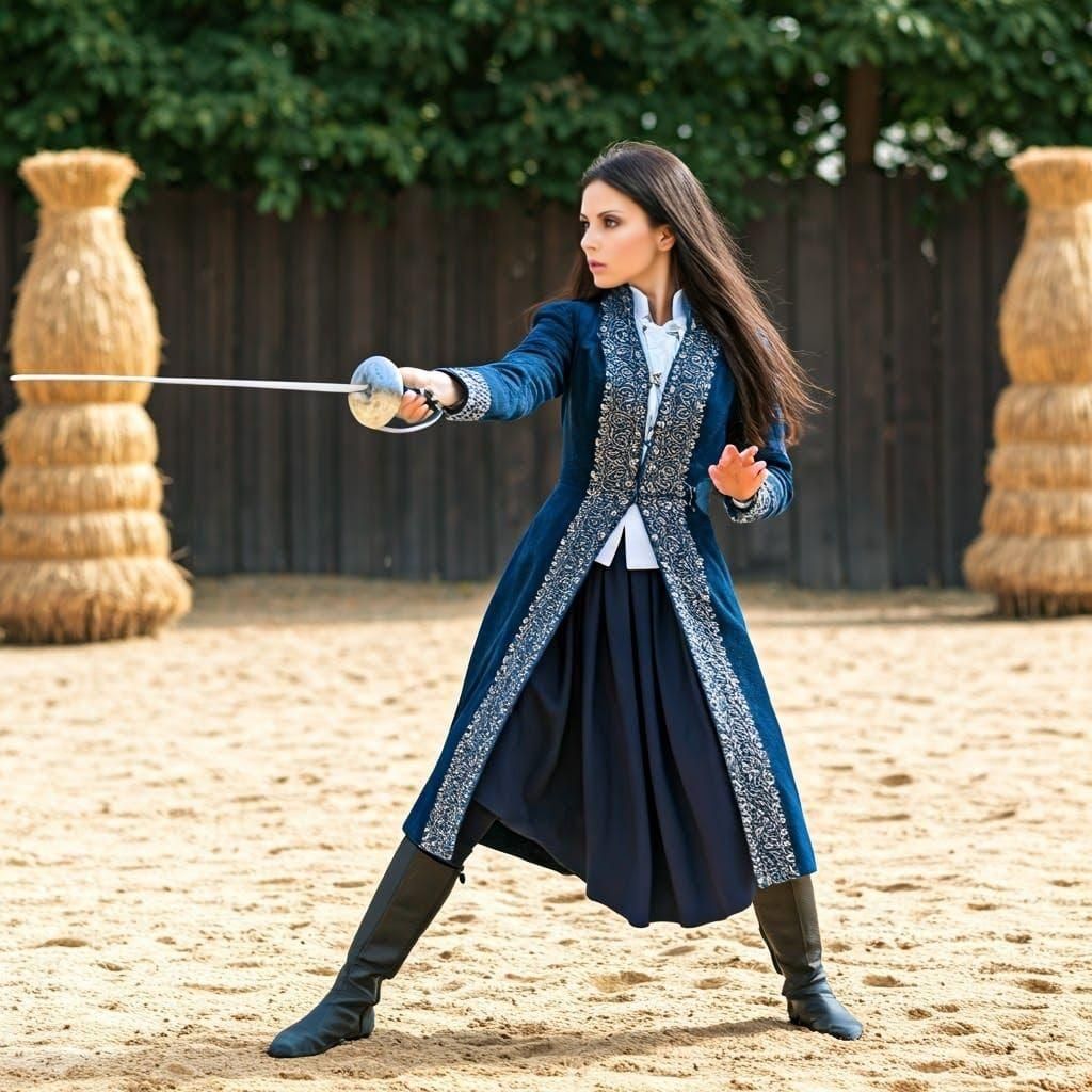 Young Woman Fencing in Training Yard