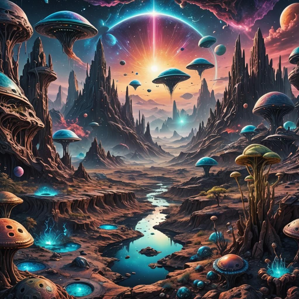 Dystopian Alien Landscape in Holographic Mixed Media